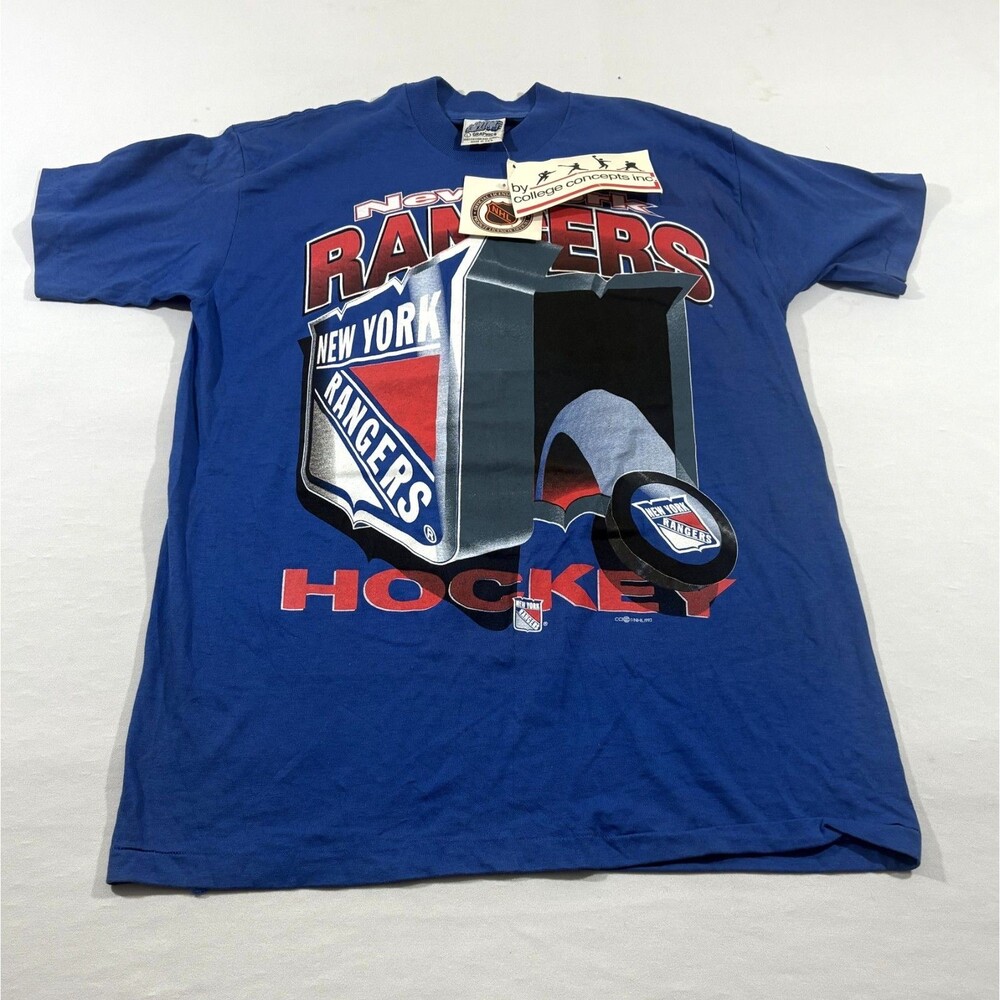 VTG NHL NY Rangers Blue Capitol Graphic Single Stitch Tee T-shirt 90's NEW USA L